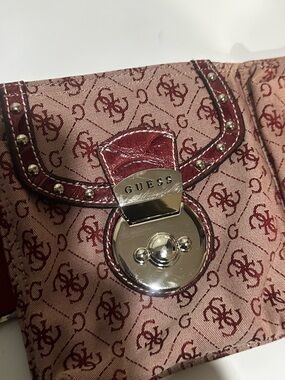 GUESS Burgundy Monogram Wallet with Silver-Tone Hardware